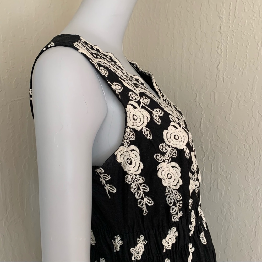 KAREN KANE Embroidered Floral Sleeveless Dress Cotton Black & Creme - Picture 6 of 15